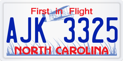 NC license plate AJK3325
