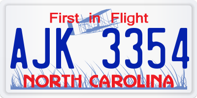 NC license plate AJK3354