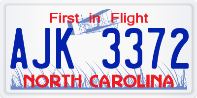NC license plate AJK3372