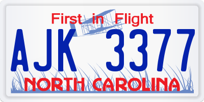 NC license plate AJK3377