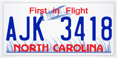 NC license plate AJK3418