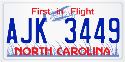 NC license plate AJK3449