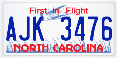 NC license plate AJK3476
