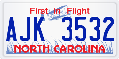 NC license plate AJK3532