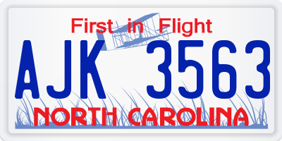 NC license plate AJK3563