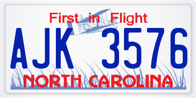 NC license plate AJK3576