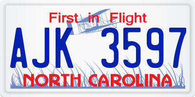 NC license plate AJK3597