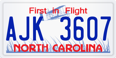NC license plate AJK3607