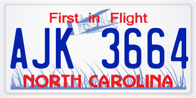 NC license plate AJK3664