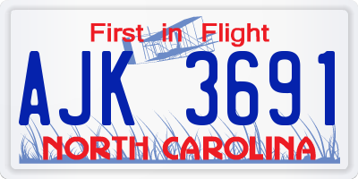 NC license plate AJK3691