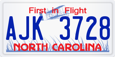 NC license plate AJK3728