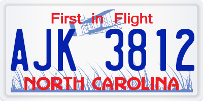 NC license plate AJK3812