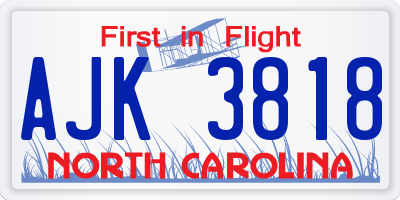 NC license plate AJK3818