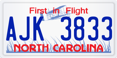NC license plate AJK3833