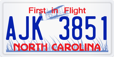 NC license plate AJK3851