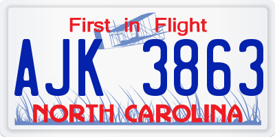 NC license plate AJK3863