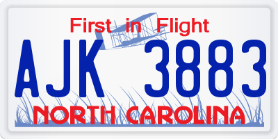 NC license plate AJK3883