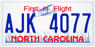 NC license plate AJK4077