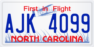 NC license plate AJK4099