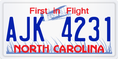 NC license plate AJK4231