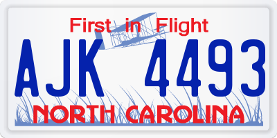 NC license plate AJK4493