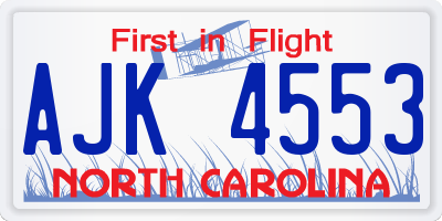 NC license plate AJK4553