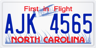 NC license plate AJK4565