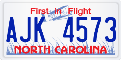 NC license plate AJK4573