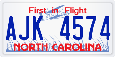NC license plate AJK4574