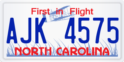 NC license plate AJK4575