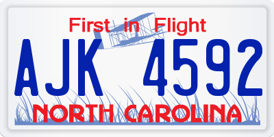 NC license plate AJK4592