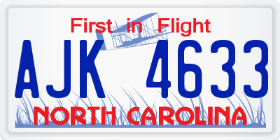 NC license plate AJK4633