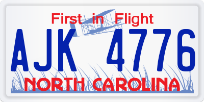 NC license plate AJK4776