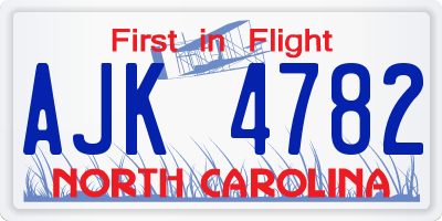 NC license plate AJK4782