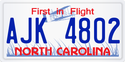 NC license plate AJK4802