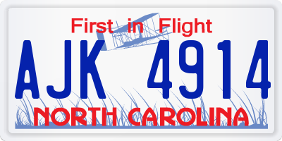 NC license plate AJK4914
