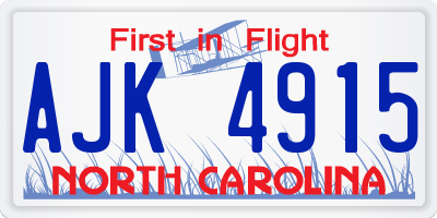 NC license plate AJK4915