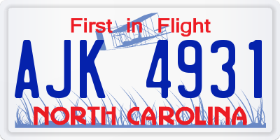 NC license plate AJK4931