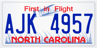 NC license plate AJK4957