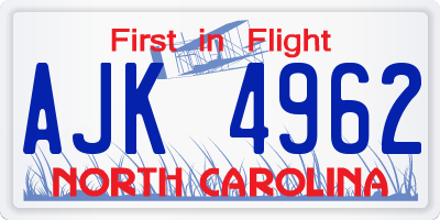 NC license plate AJK4962