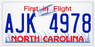 NC license plate AJK4978
