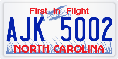 NC license plate AJK5002