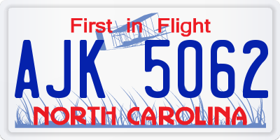 NC license plate AJK5062