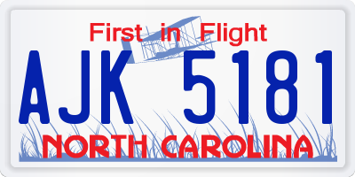 NC license plate AJK5181