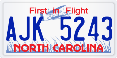 NC license plate AJK5243