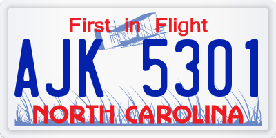NC license plate AJK5301