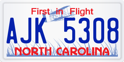 NC license plate AJK5308