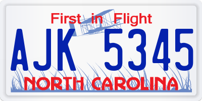 NC license plate AJK5345
