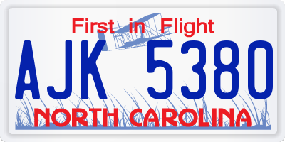 NC license plate AJK5380