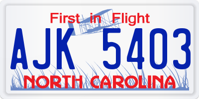 NC license plate AJK5403